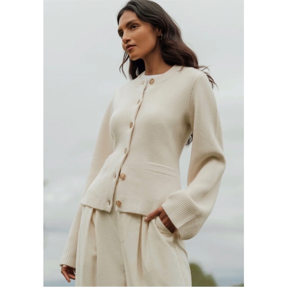 Jenni Kayne Cooper Cashmere Cardigan Sz L Ivory Beige